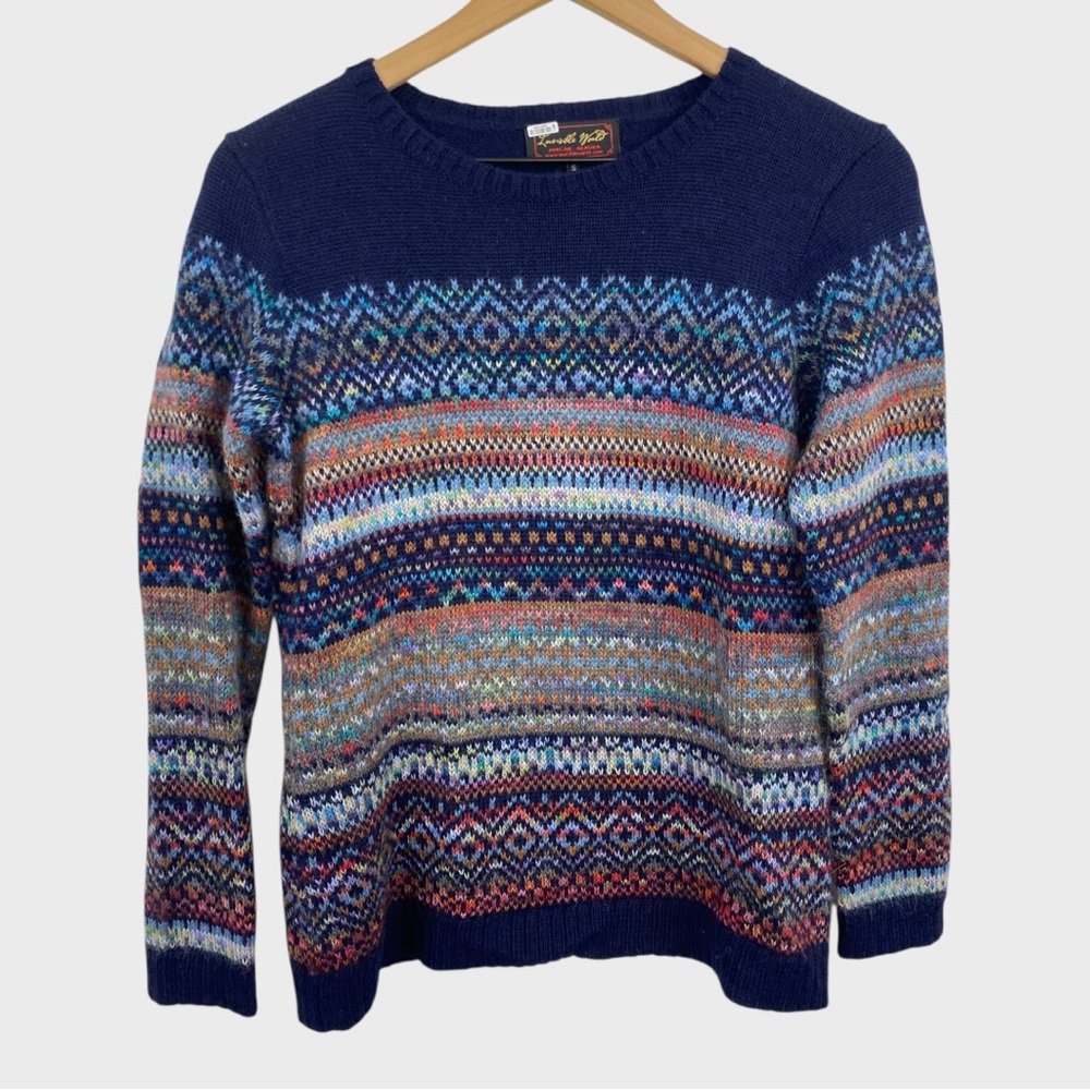 Invisible World Blue Multicolor Fair Isle Super Soft Alpaca Knit Sweater Small